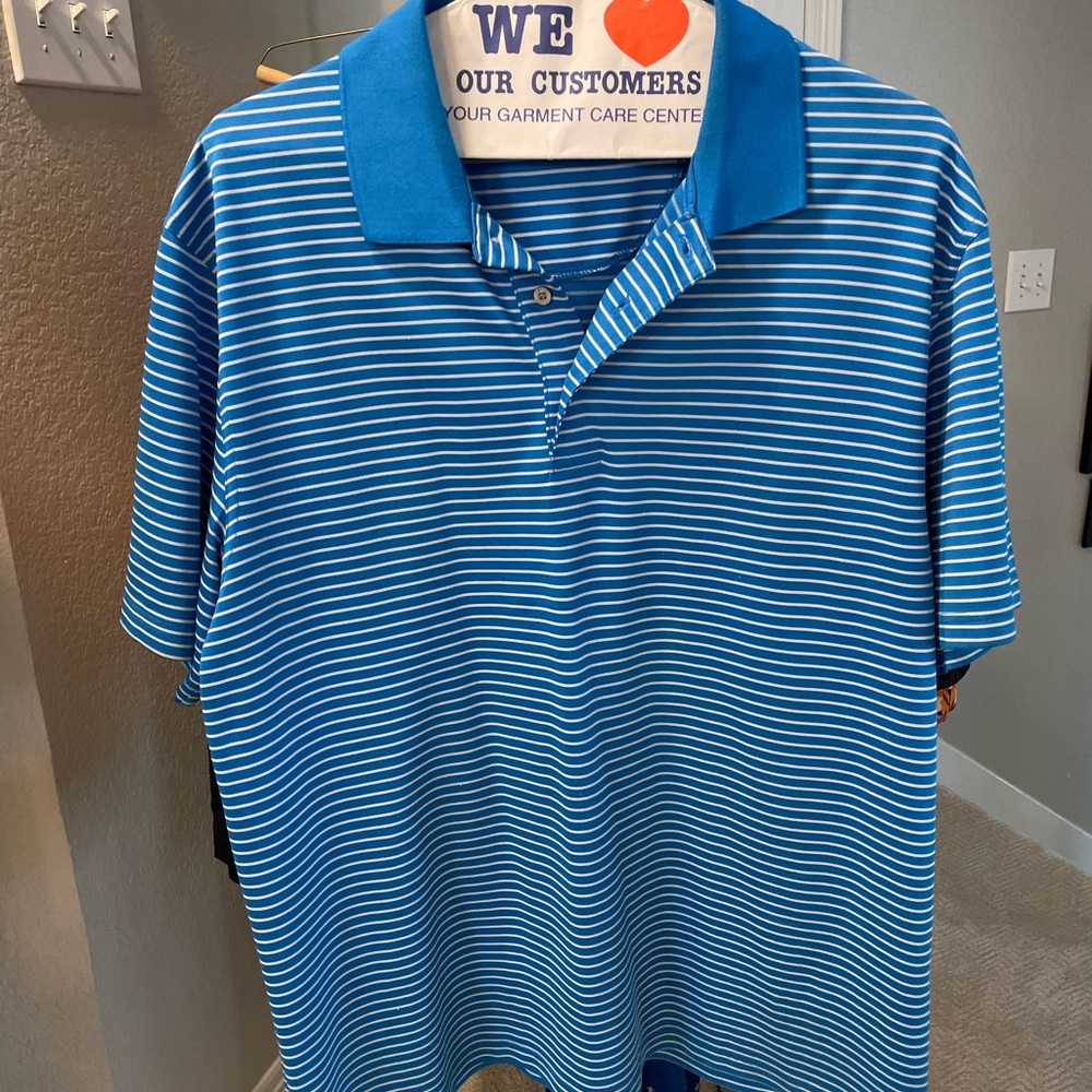 PGA Tour Blue and White Striped Polo Shirt